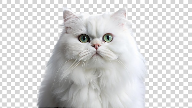 White persian cat with green eyes isolated on transparent background