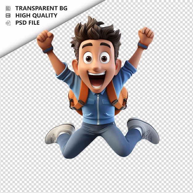 PSD white person jumping 3d cartoon style white background is