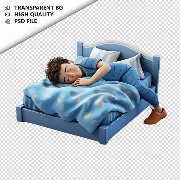 PSD persona bianca che dorme in 3d in stile cartone animato sullo sfondo bianco