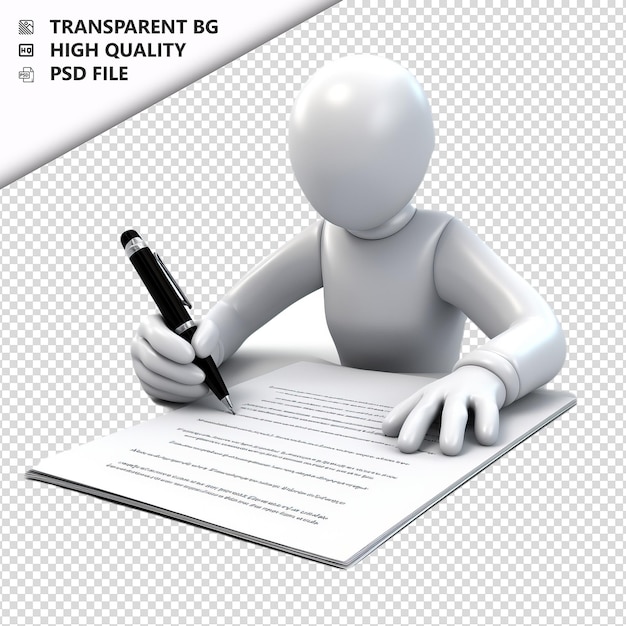 PSD white person writing 3d cartoon style white background is