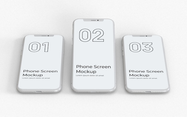 PSD white phone screens mockup front view