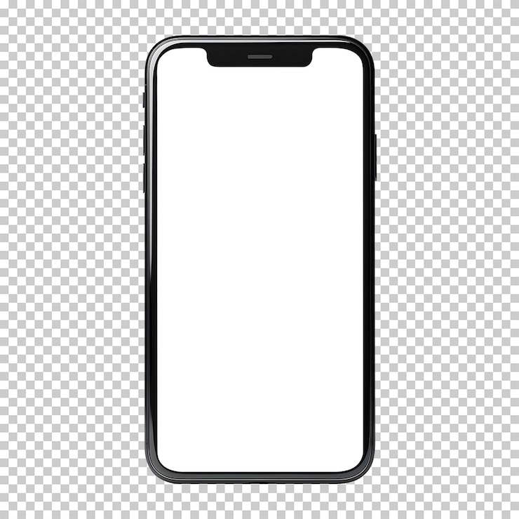 PSD a white phone on a transparent background with a blank screen