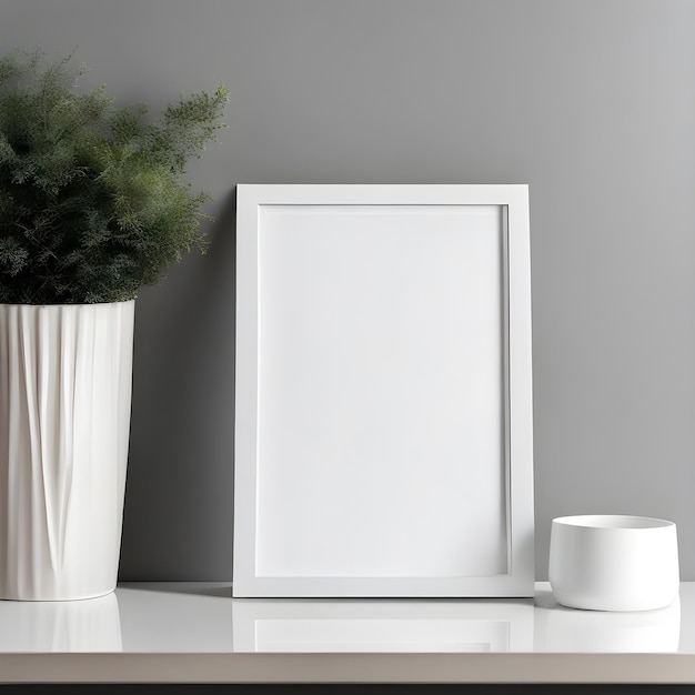 White photo frame mockup at table top PSD