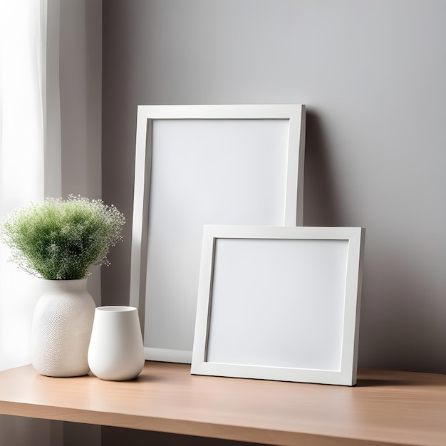 White photo frame mockup at table top PSD