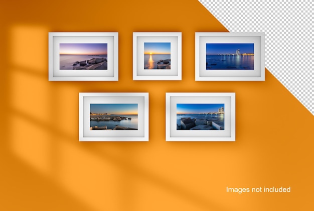 White picture frame mockup hanging on a wall orange