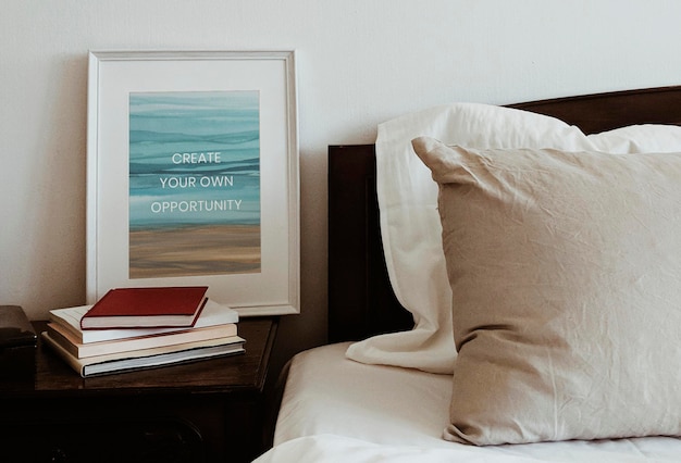 PSD white picture frame mockup psd with ombre watercolor painting interior