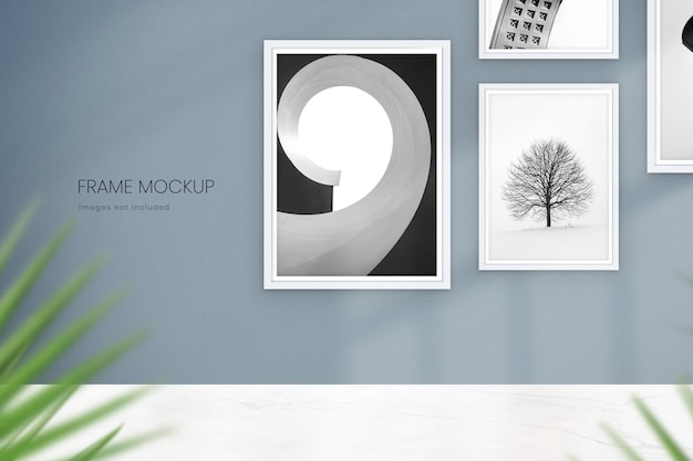 PSD white picture frame mockup template in modern interior