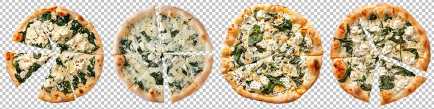 White pizza with ricotta garlic and spinach set isolated on transparent background