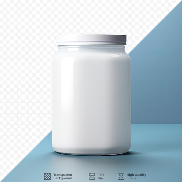 PSD white plastic jar displayed on a black surface with storage space