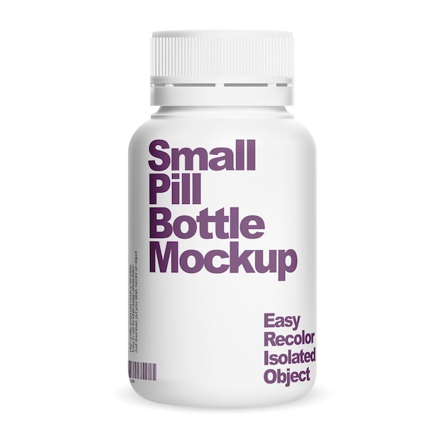 White plastic pill bottle psd mockup Vitamin supplement jar smart blank