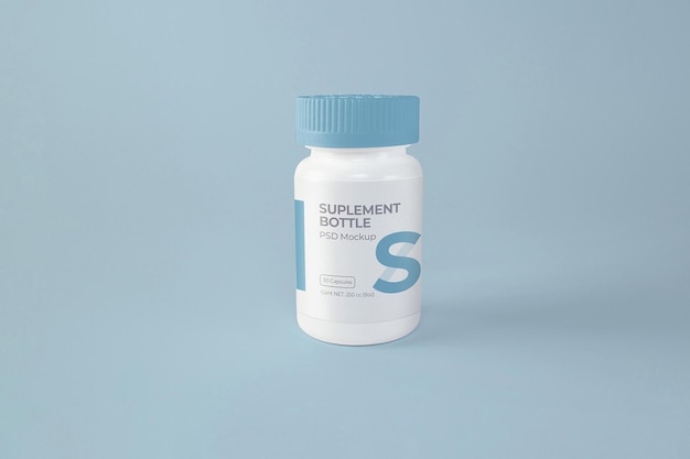 PSD white plastic pills bottle label mockup