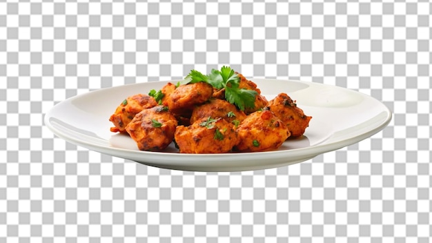 PSD white plate of chicken tikka masala isolated on transparent background