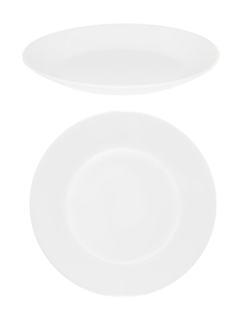 PSD white plate flat on a transparent background top and front view