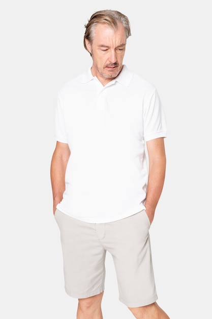 White polo shirt mockup psd casual men apparel 