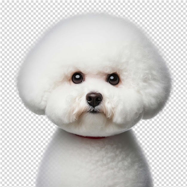 PSD a white poodle with a red collar and a black nose