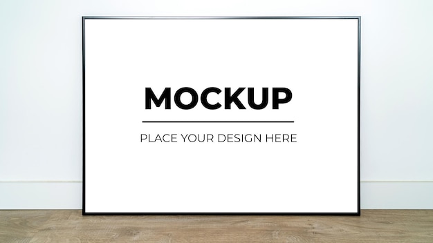 Poster bianco sul pavimento con mockup di cornice vuota per la progettazione layout mock up