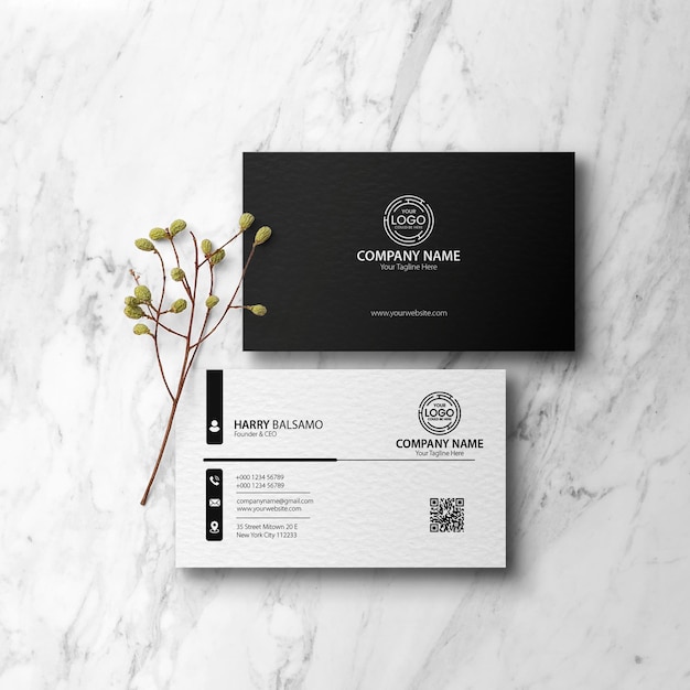 White professional business card with black details
