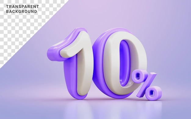 white and purple cartoon look 10 percentage promotional discount number symbol 3d render concept