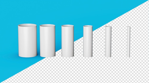 PSD raccordi per tubi in pvc bianco giunto per tubi in pvc illustrazione 3d isolata di diverse dimensioni