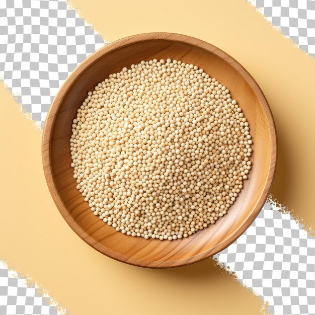 White quinoa seeds on a black wooden plate transparent background