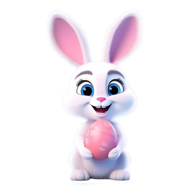 White Rabbit Holding Easter Egg in Its Paws Generative AI