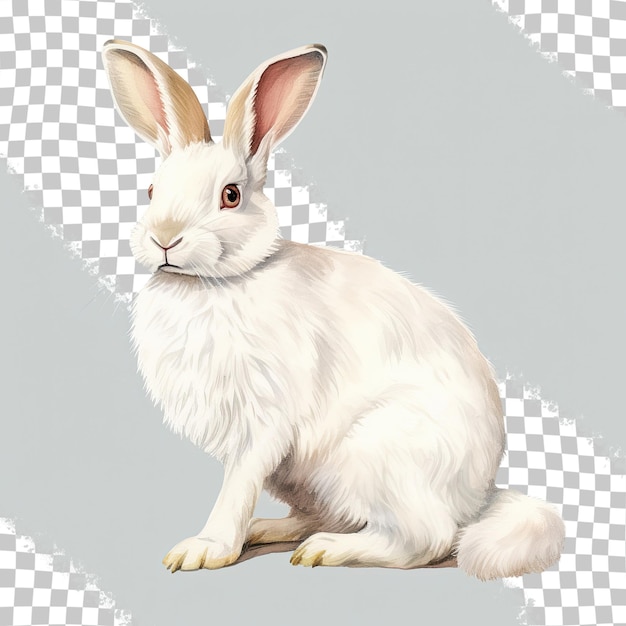 PSD white rabbit painted in watercolor against a transparent background