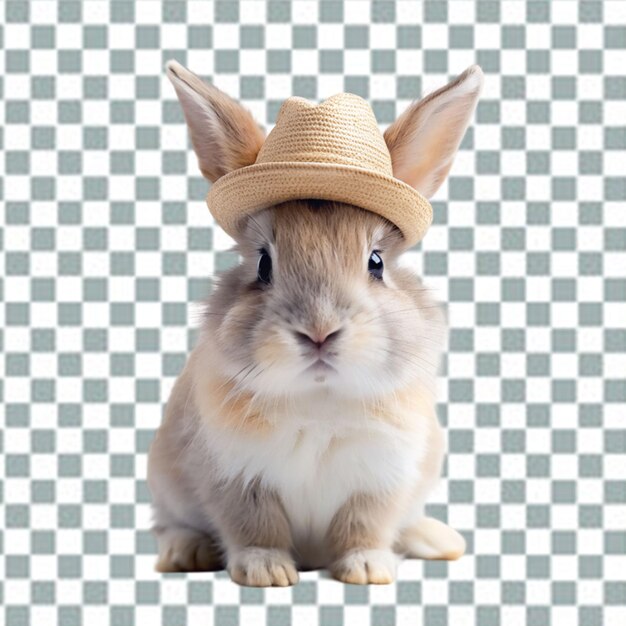 A white rabbit with a blue eye sits on a transparent background