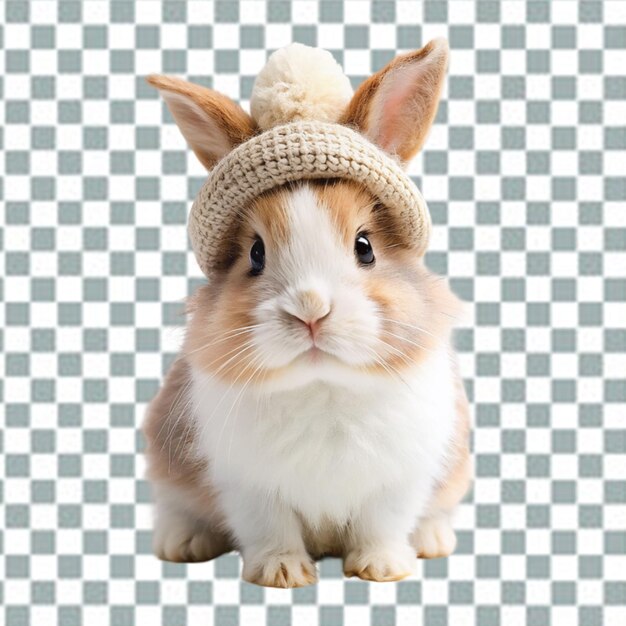 PSD a white rabbit with a blue eye sits on a transparent background