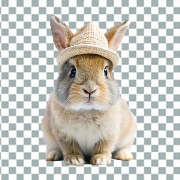 A white rabbit with a blue eye sits on a transparent background