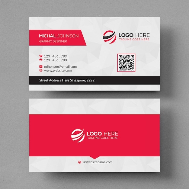 White and red business card mockup