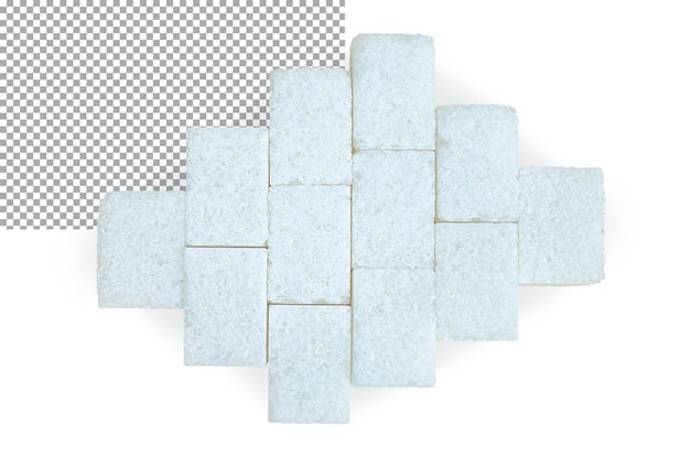 White refined sugar cubes isolated on transparent background