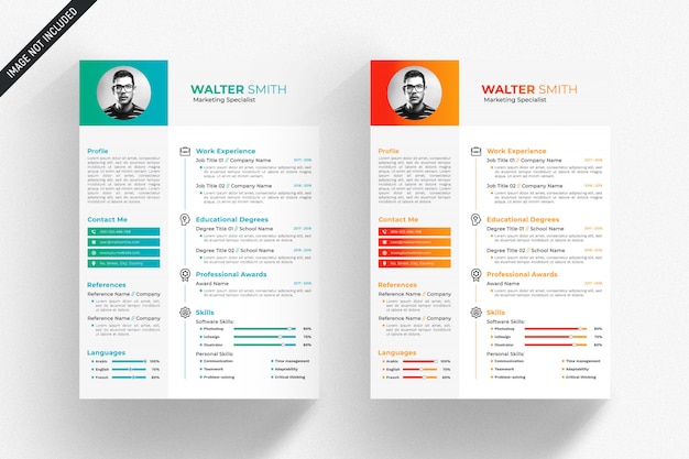 White resume template with green and orange details