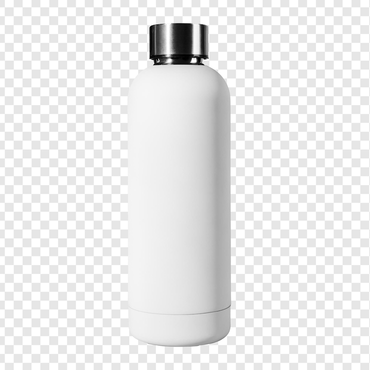 PSD white reusable water bottle isolated on transparent background