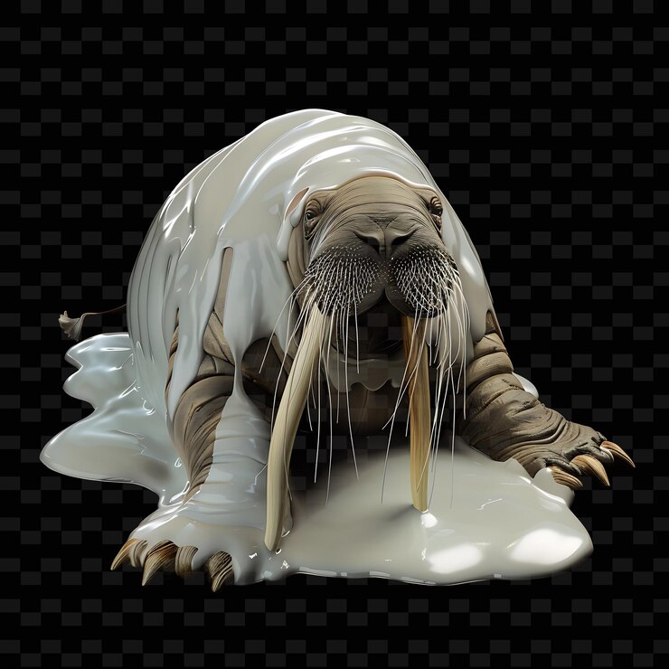PSD a white rhino with long hair is covered in white foam