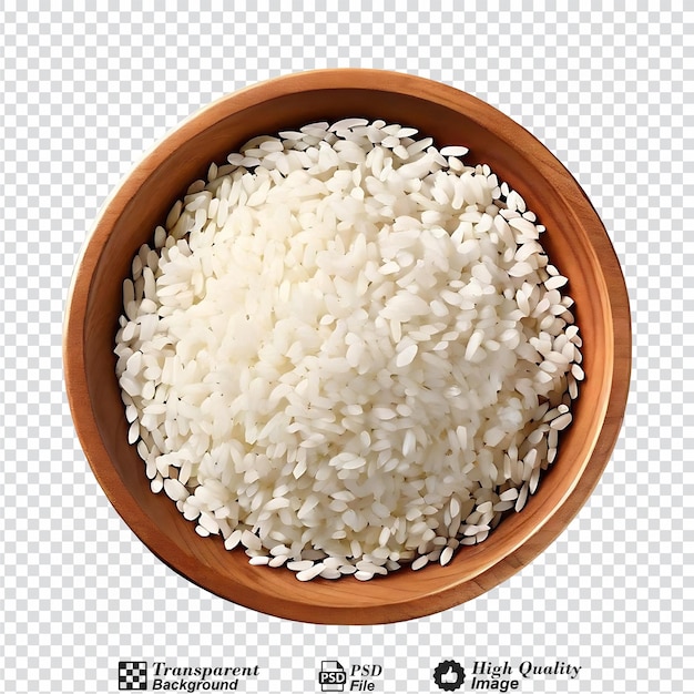 PSD white rice in a wooden bowl top view isolated on transparent background