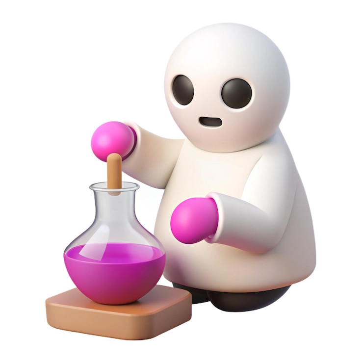 PSD a white robot with a pink beaker that says quot the pink liquid quot
