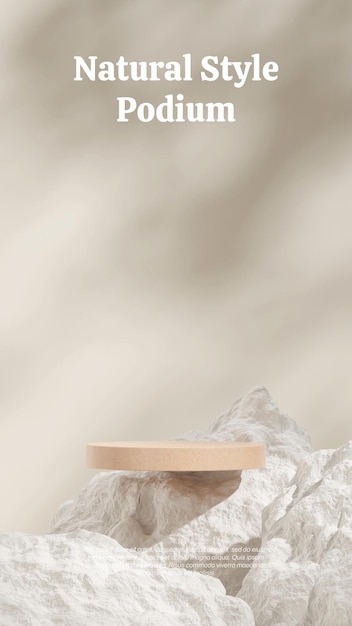 PSD white rocks and beige wall 3d render image mockup space brown nature terrazzo podium in portrait