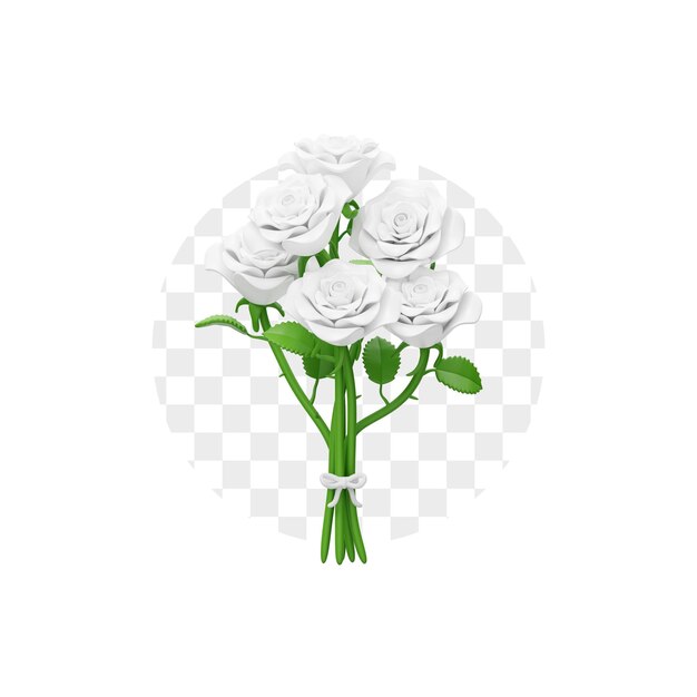 PSD white rose bouquet flower 3d illustration