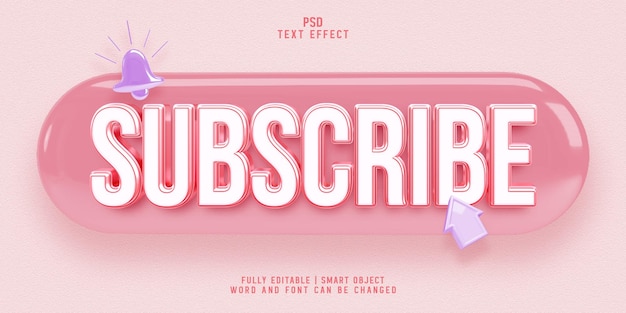 PSD white and rose pink subscribe 3d text effect style template