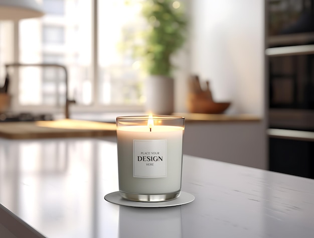 white scented candle jar psd mockup minimal style Burning candle mockup