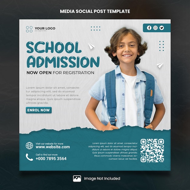 White school registration media social post template