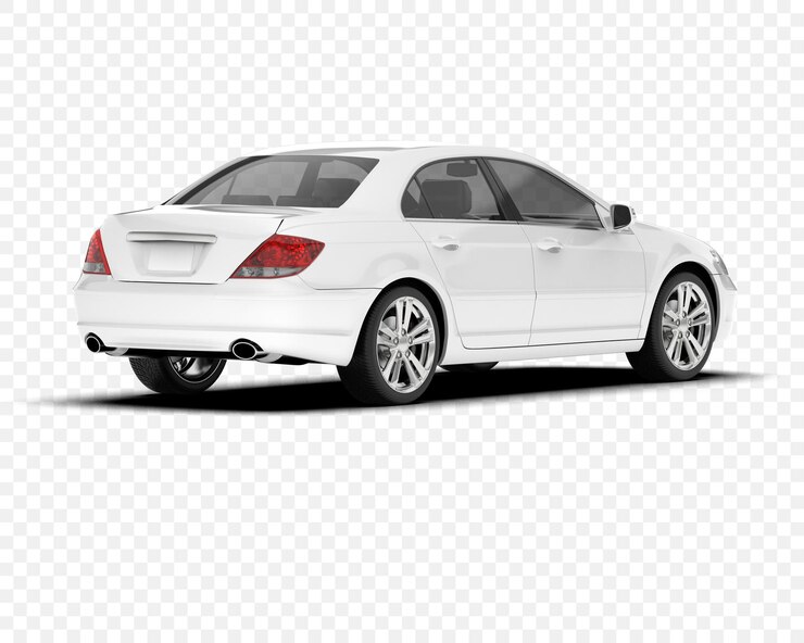 PSD white sedan car rear view