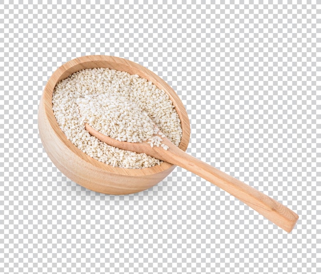 PSD white sesame seeds in a wooden cup isolated premium psd