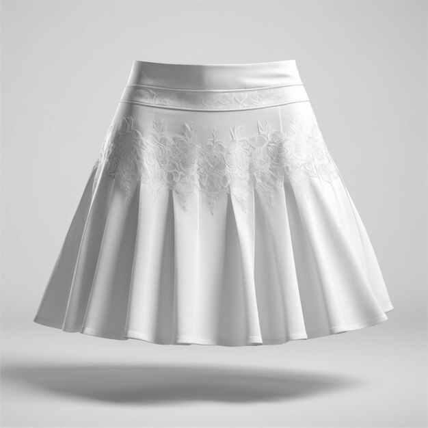 A white skirt with a white skirt that says  the word  on it