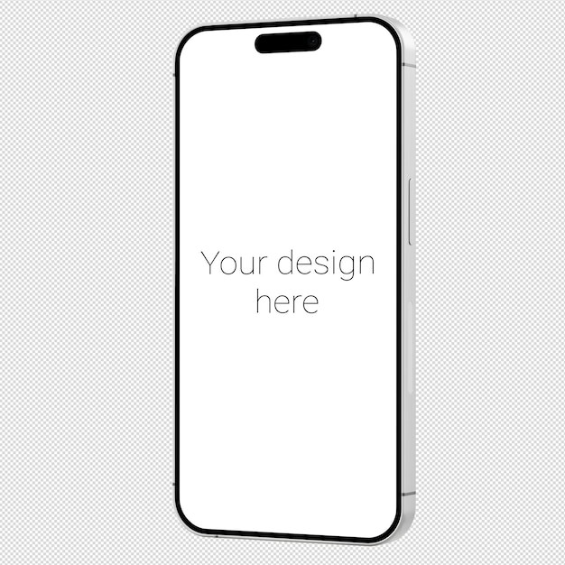 PSD white smartphone mockup similar to iphone 15 without background in isometric style