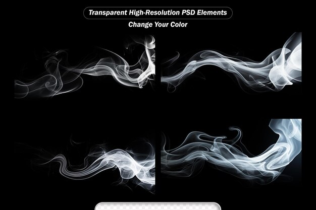 PSD white smoke transparent hollow black background