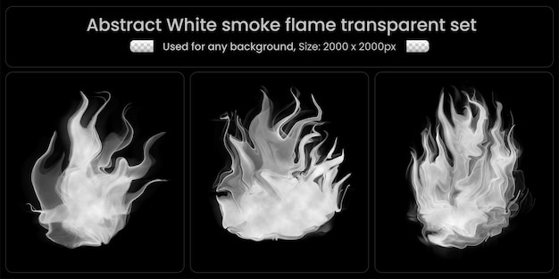 PSD white smoke transparent set on black background