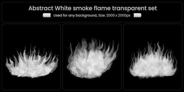 PSD white smoke transparent set on black background