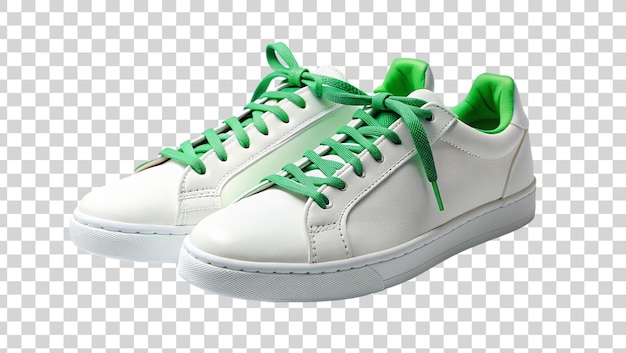 PSD Белые кроссовки с зеленым кружевом на прозрачном фоне