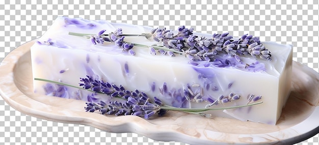 PSD white soap base with embedded dried lavender flowers